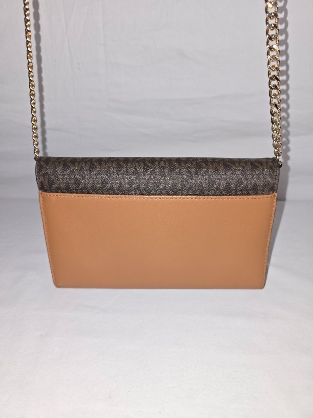 Michael Kors Sloan Medium Brown MK Logo And Leather Chain Link Crossbody Wallet - Picture 4 of 13